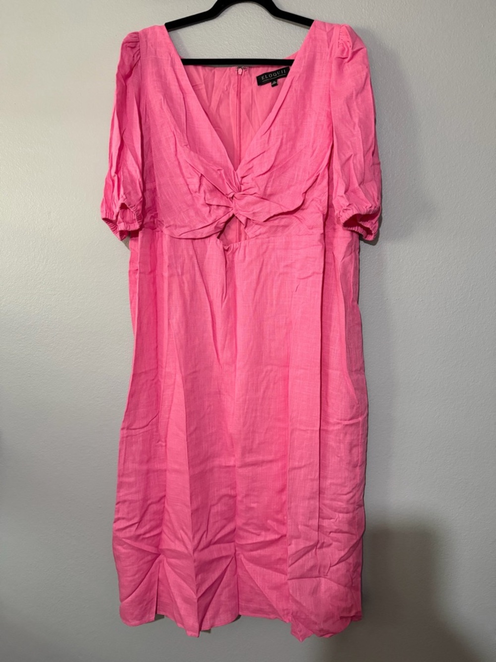 Eloquii Hot Pink V-Neck Dress with Knot Detail